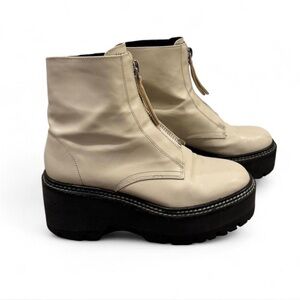 Women's Cream Platform Leather Boots